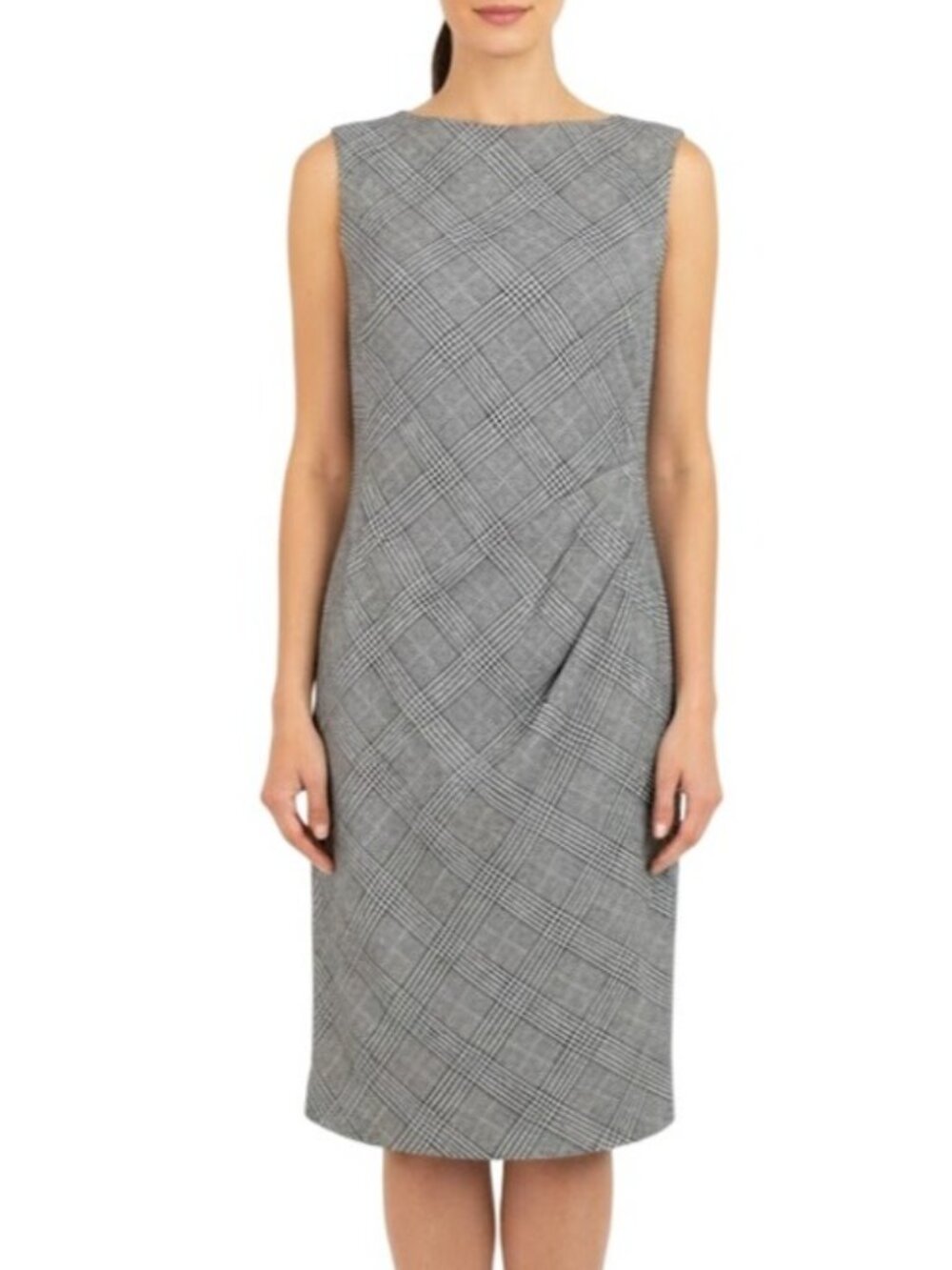 Lafayette 148 New York Delia Houndstooth Glen Plaid Dress 6 Black White Luxury